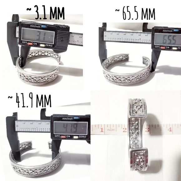 Vintage 925 Sterling Silver Flower embossed Art Deco Cuff Bangle 30 gram - Picture 8 of 13